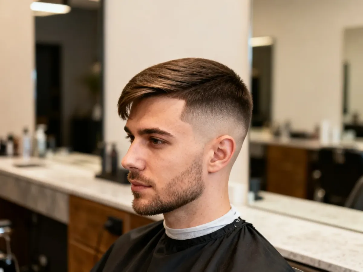Mężczyzna z klasyczną fryzurą crew cut o matowym wykończeniu