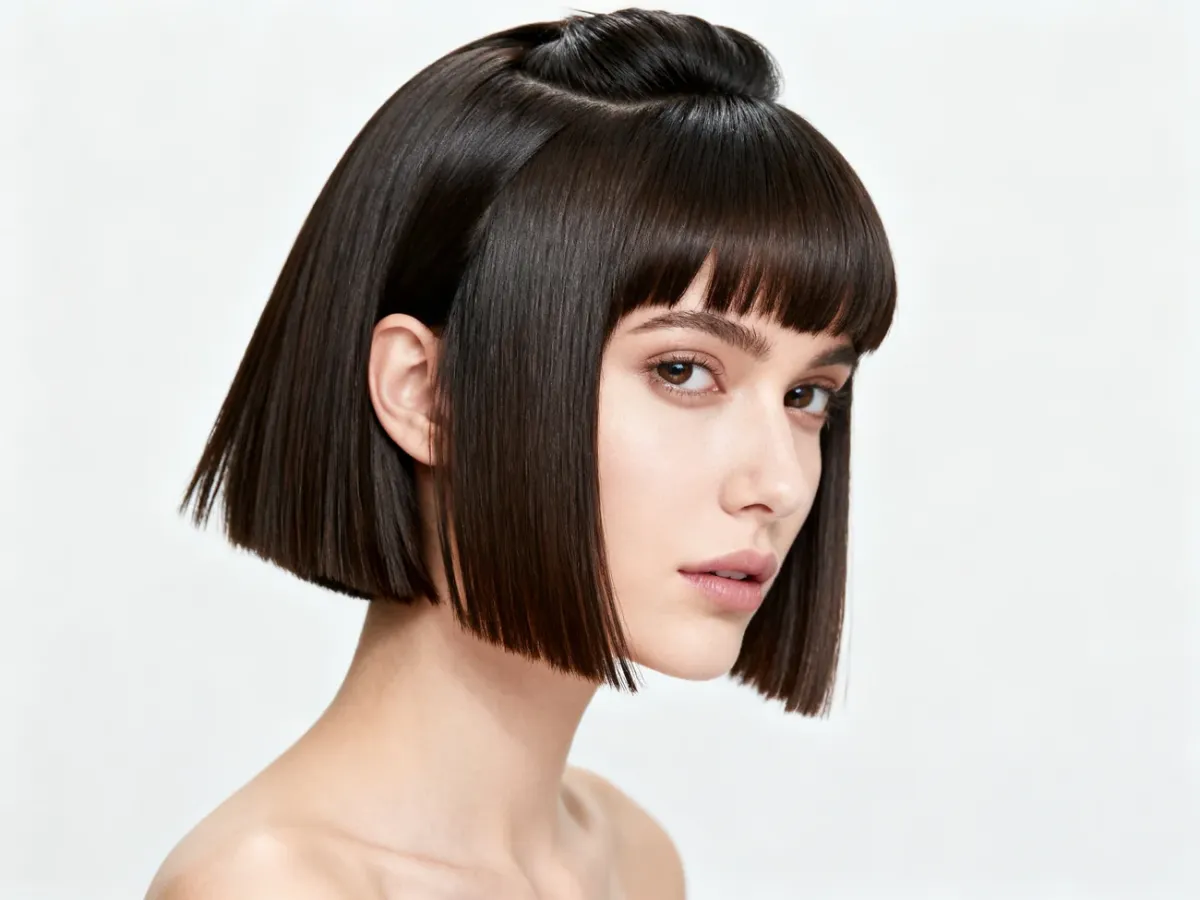 Proste włosy ułożone w precyzyjną fryzurę mullet