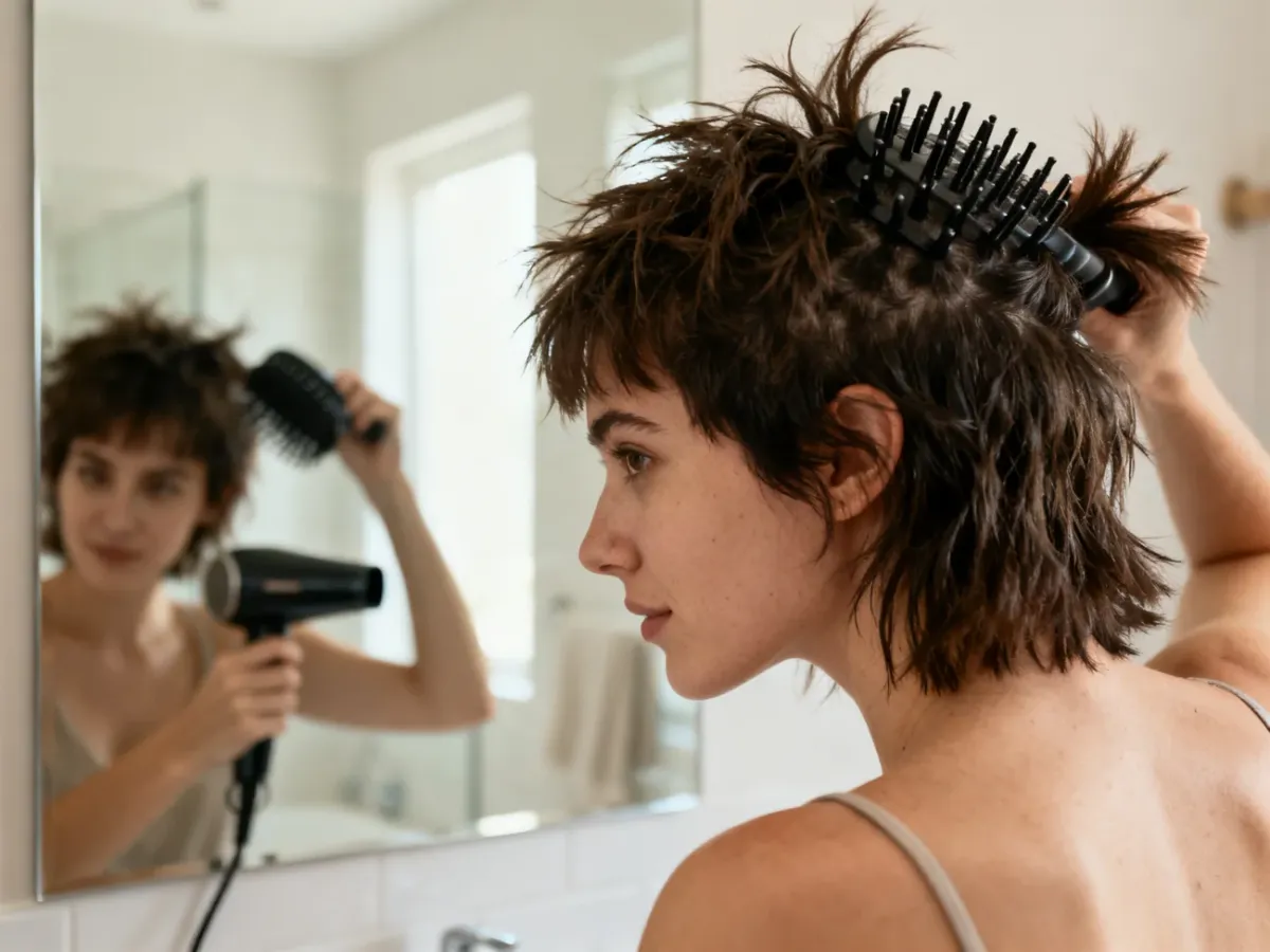 Stylizacja fryzury mullet dyfuzorem w domu