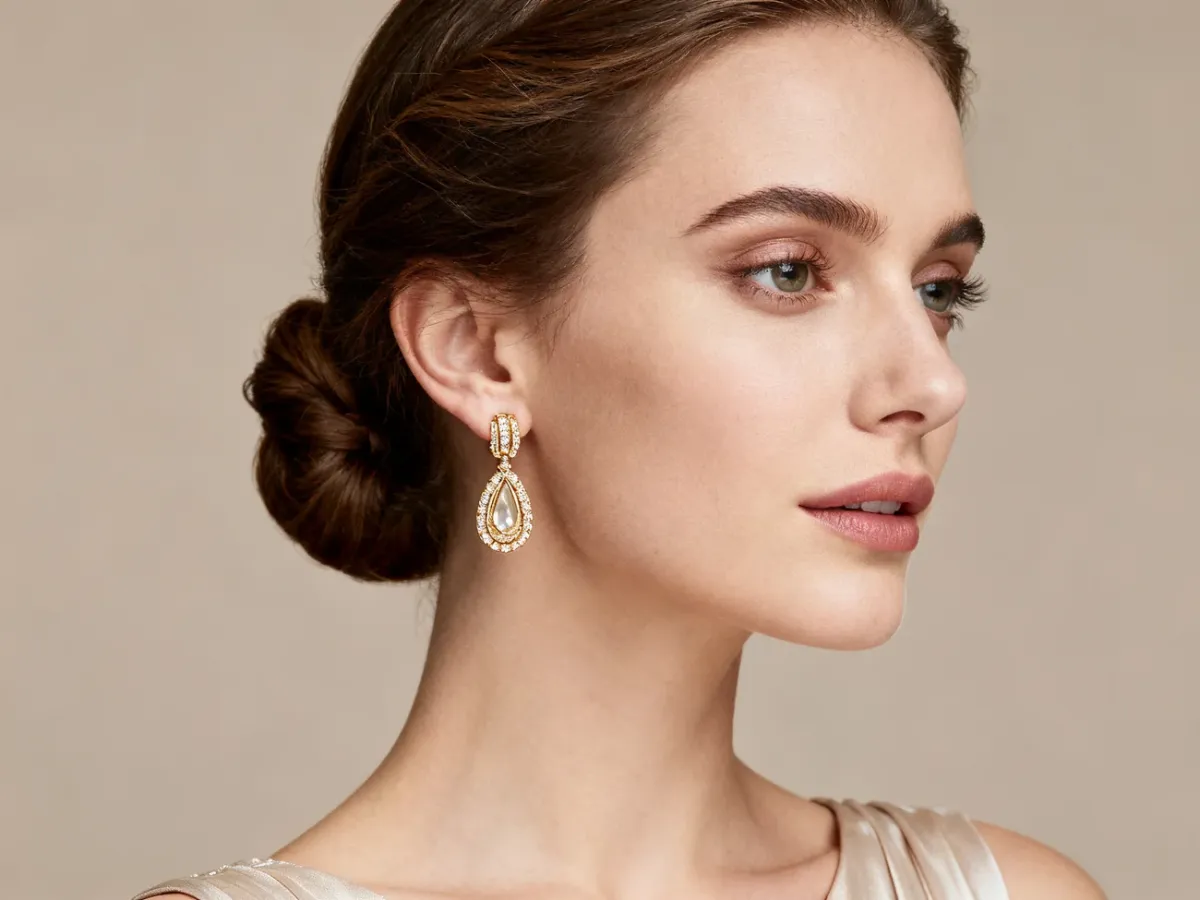Eleganckie upięcie zestawione z wyrazistymi kolczykami