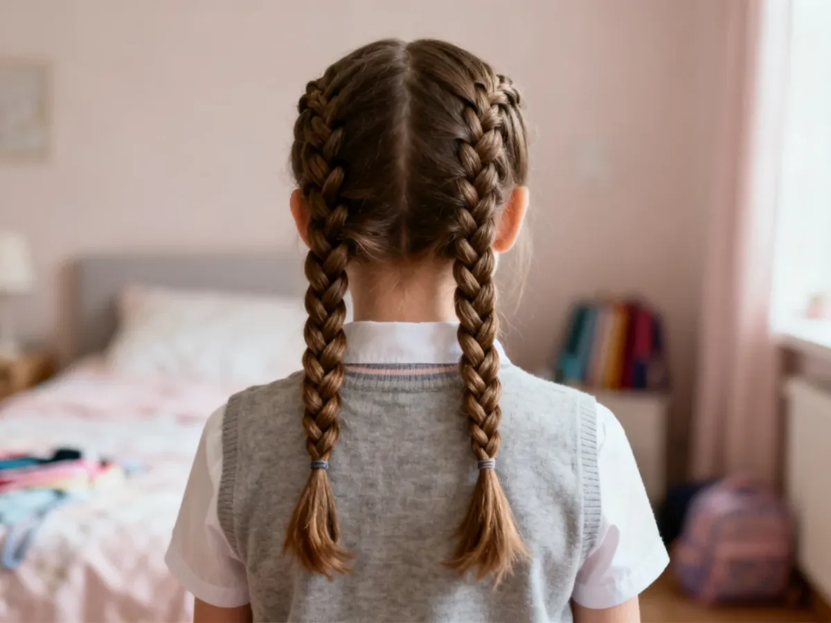 Dziewczynka z dwoma wypukłymi warkoczami holenderskimi