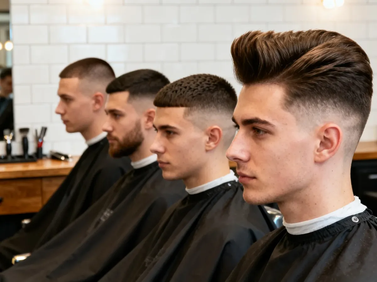 Cztery męskie fryzury z krótkimi bokami: buzz cut, crew cut, french crop i quiff