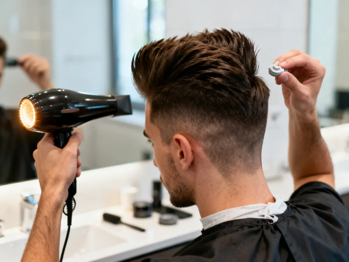 Stylizacja quiffa suszarką i matową pastą do włosów