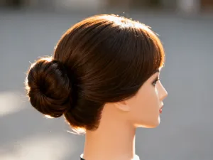 Kobieta z modną, cieniowaną fryzurą, która optycznie wysmukla okrągłą twarz w profesjonalnym salonie fryzjerskim.