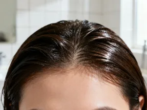 Stylowa fryzura typu bob na głowie manekina w minimalistycznym salonie fryzjerskim.
