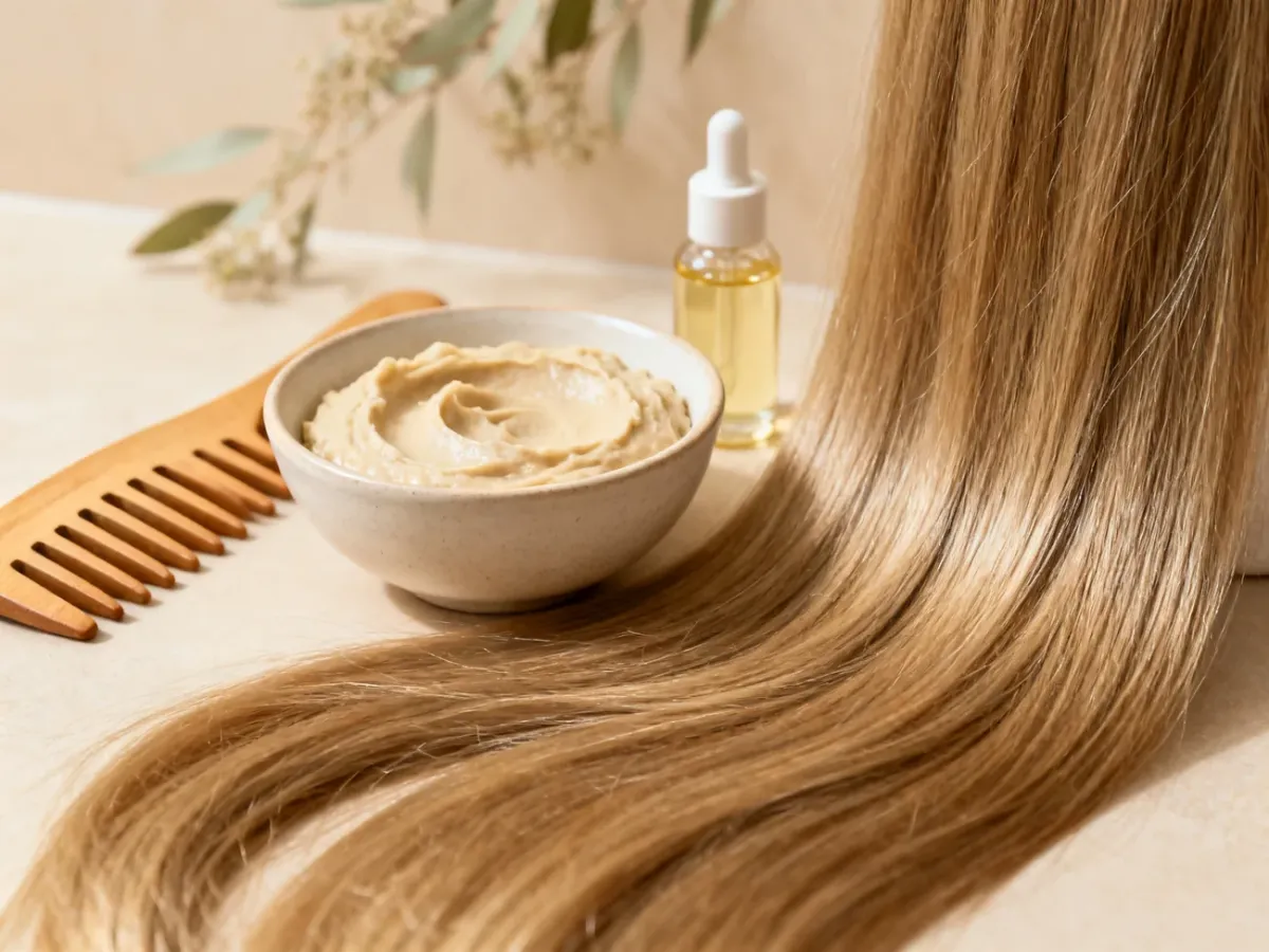 Pielęgnacja suchych włosów z maską, grzebieniem i serum