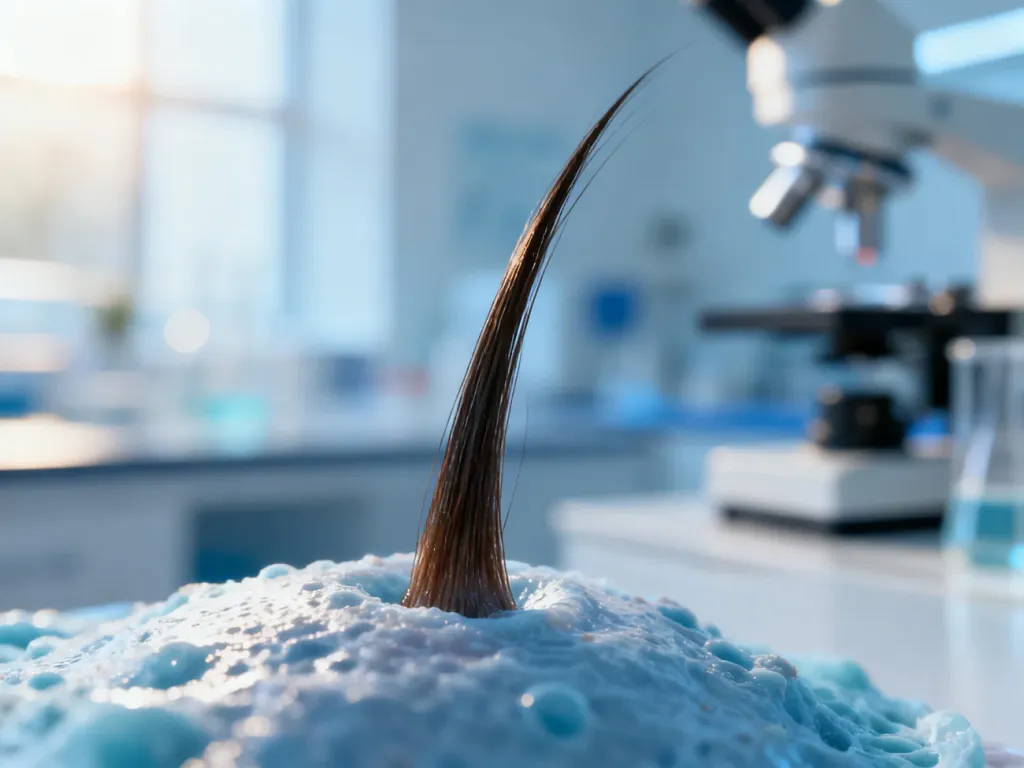 Mikroskopowe zbliżenie na zdrowy mieszek włosowy w profesjonalnym laboratorium medycznym.